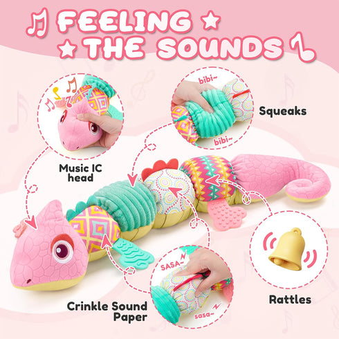 AWOTOY 0-6-12 Tummy Baby Toys Sensory Musical Stuffed Animal Activity Soft Infant Toys Month with Multi-Sensory