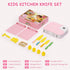 Set 3 4 5 6 7 8 Kids Kitchen Knife for Real Cooking with Storage Box Pink, Montessori Kitchen Toy with Cutting Board
