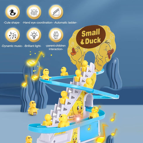 Small Duck Climbing Stairs Toy, Electric Duck Roller Coaster Set with LED Lights & Music, Birthday Gift for Kids