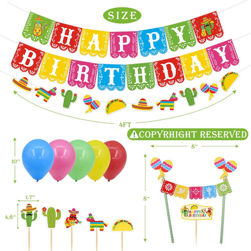 Kitticcino 3 PCS Mexican Happy Birthday Banner, Cinco De Mayo Decoration, Fiesta Party Supplies, Mexico Themed Decor