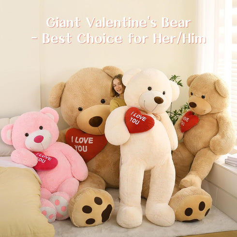 Giant Teddy Bear Stuffed Animal 52" - Big Plush Toy with Heart, I Love You Teddy Bear Gift for Kids