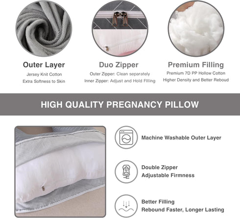 ALLOPERA 57 inch, 100% Pregnancy Pillow, Full Body Maternity Pillow with Removable Washable Cover - Sleep Support