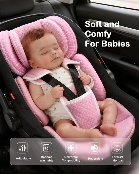 Infant Car Seat Insert Adjustable Head Support for Preemie Newborn Toddler, Reversible Baby Head Body Support Cushion