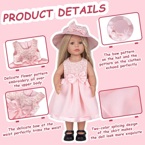 Doll Clothes and Accessories 3 Pc. Set includes 1PC Pink Skirt, 1PC Hat, 1PC White Underwear, Fashionable Skirt Dress Set for Baby Dolls (without Doll & Shoes) 024