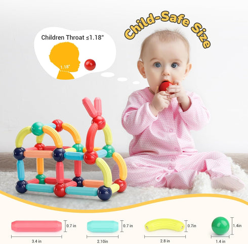 64PCS Paaxido Magnetic Building Blocks - Montessori Sensory Toys with Stronger Magnets, STEM Learning Toys for Kids