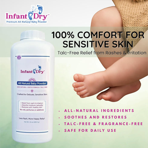 Professional Sellers Group 10 Oz Infant Dry All Natural Baby Powder - Gentle Formula Talc Free, All Natural