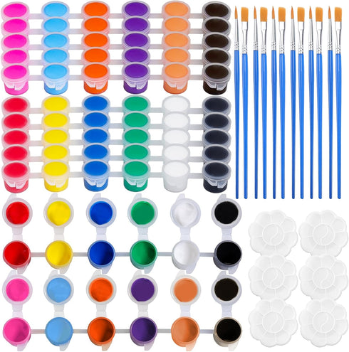 6 PCS Mini Paint Set, Kids Washable Acrylic Paint Strips Set with 12 Filled Colors, 12 Brushes, 6 Mixing Palettes