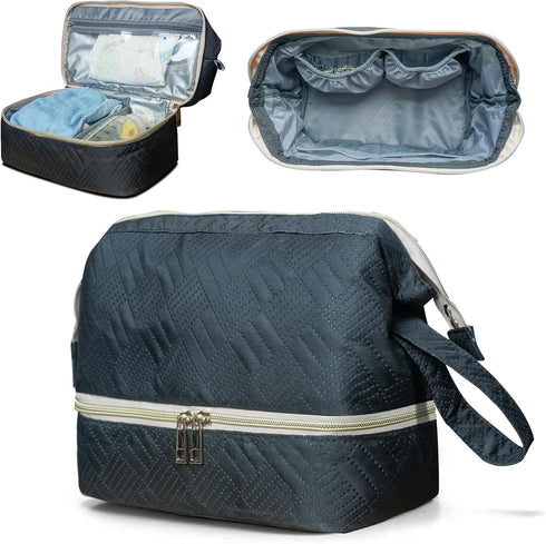 Diaper Tote Bag, Small Breast Pump Organizer, Double Layer Cooler Bag for Pump Parts