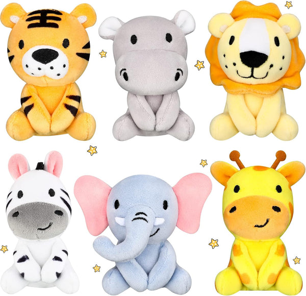 6 Pcs Mini Stuffed Forest Animals, 4 Inch Plush Jungle Toys, Cute Elephant Lion Giraffe for Baby Shower Gift
