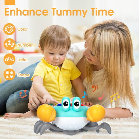 Tummy 6-12 1 12-18 Musical Crawling Crab Baby Toy - Time Toys for Months Boy Girl, Light-up Walking Crab Toys for Year