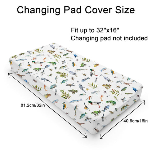 Wildlife Pond Changing Pad Covers Wild Animals Frogs Duck Fish Bird Weeds Diaper Changing Table Cover Sheet for Boy Girl Fishing Hunting Soft Breathable Stretchy Fitted Baby Change Table Mat 32''x16''