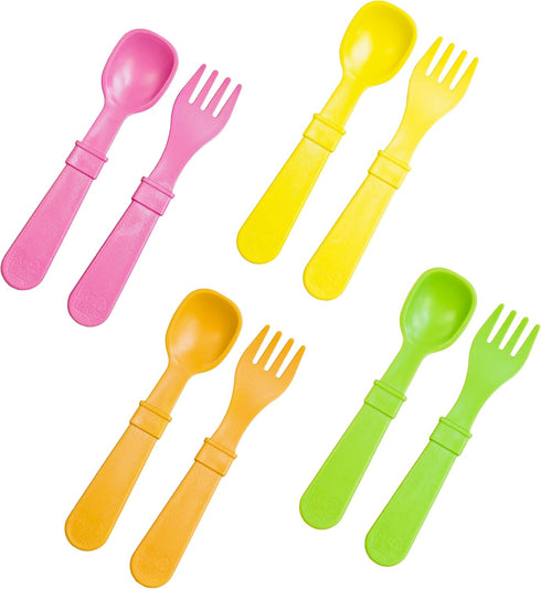 Re-Play Toddler Forks and Spoons Set, 8 Utensils for Kids, Dishwasher and Microwave Safe, Made in USA, Citrus