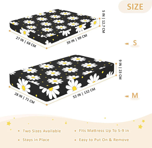 CZXW 52" 28" Black White Daisy Crib Sheets Fitted x Natural Cotton Soft & Breathable for Baby Crib Mattress