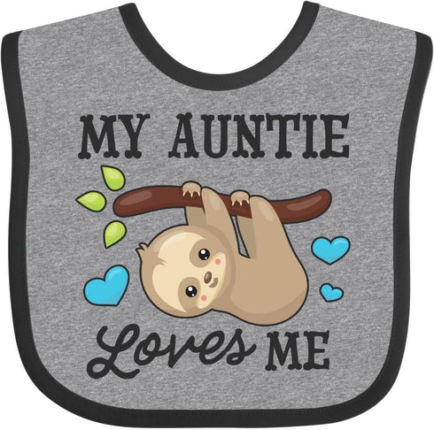 inktastic My Auntie Loves Me Baby Bib, Sloth and Hearts Design