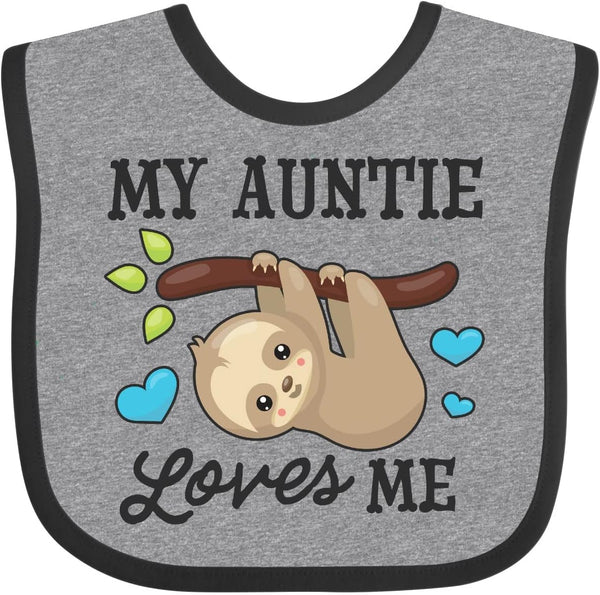 inktastic My Auntie Loves Me Baby Bib, Sloth and Hearts Design