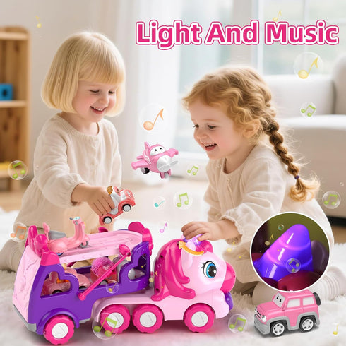 2 3 2-4, 7-in-1 1 2 3 usrela Girls Toys for Year Old, Toddler Girl Toys Age Carrier Truck with Light & Music, Truck