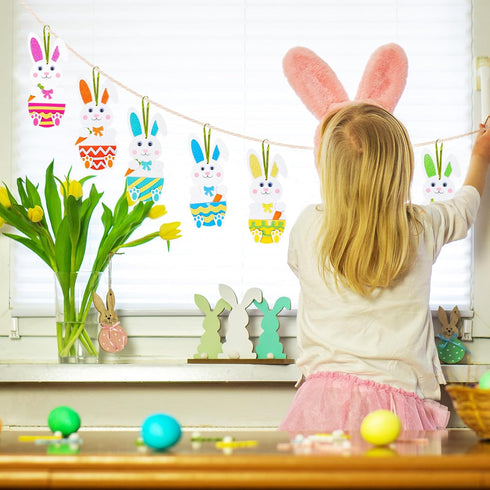 24 Pack Fennoral Easter Bunny Craft for Kids Make You Own Easter Rabbit Foam Stickers Ornament DIY Easter Arts