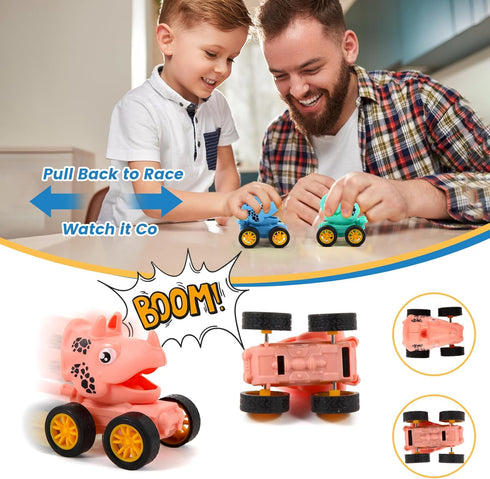 18Pcs Dinosaur Pull Back Cars Set for Kids, Mini Racing Vehicles Toys, Party Favors, Goodie Bag Stuffers