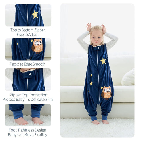 MICHLEY Toddler Sleeping Sack with Feet, Newborn Infant Sleeveless Sleeping Bag, Dark Blue Owl, 1-3T