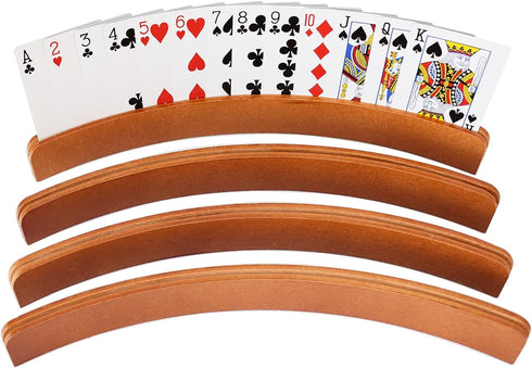 Yuanhe Wooden Playing Card Holders - Curved Card Game Tray Rack, Set of 4