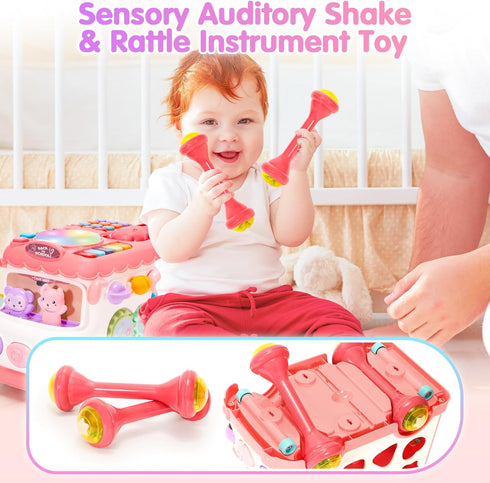 AmiDear 1-2 10-in-1 6-12-18 1-2, Baby Gift for Year Old Girl, Montessori Toys Bus for Baby Months+, Educational Musical