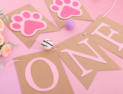 1st Dog Puppy One High Chair Banner - Puppy Paw Print Birthday Highchair Banner, Puppy Animal First Birthday Party
