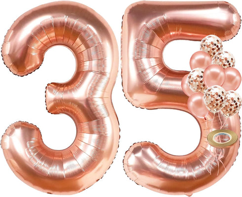 KatchOn Rose Gold 35 Balloon Numbers - 40 Inch Mylar Balloons for 35th Birthday Anniversary Decorations