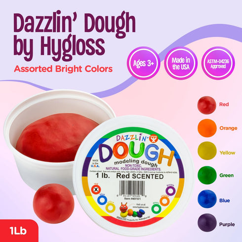 Hygloss Products Play Dough, Safe & Non-Toxic Modelling Dough for Arts & Crafts, Learn & Play, Scented, 1lb. Red, Cherry Scent by Hygloss