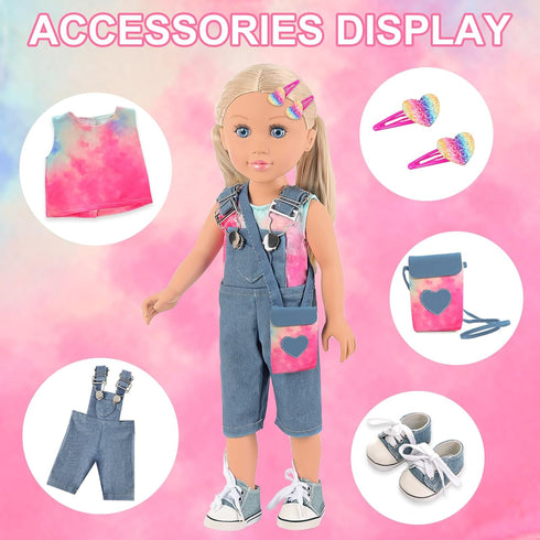 Ecore Fun 18 Inch Girl Doll Playset, 8 Pcs with Clothes and Accessories, Includes Doll and Hairpin