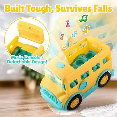 PLAY Yellow School Bus Toy for Toddlers with Figures and Driver | Lights/Music and One-Tap Music Off | Interactive Role