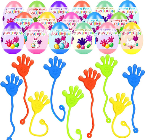 Holydeck 24 Pack Prefilled Easter Eggs with Sticky Hand Toys for Kids Girls