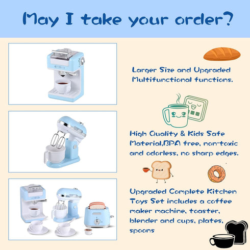 Ehome Play Kitchen Toys, Kids Kitchen Accessories Toy Set with Coffee Maker, Mixer, Toaster for Ages 4-8 Girls