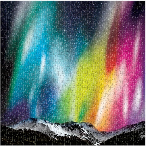 Galison Cosmic Lights 500 Piece Jigsaw Puzzle for Families and Adults, Outer Space Family Puzzle with Rainbow Aurora and Mountain Backdrop