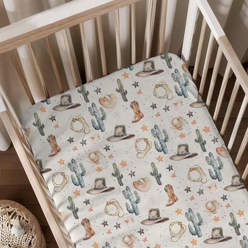 KuphiL10C 2 Pack Mattress-28x52 Western Cactus Horses Hats Mountains Pattern Baby Sheets for Crib, Unisex Western