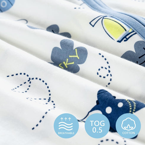 TILLYOU Sleep Sack 0-6 Months, 0.5 TOG Baby Wearable Blanket with 2-Way Zipper, 2 Pack, Sky Adventure & Sky Blue