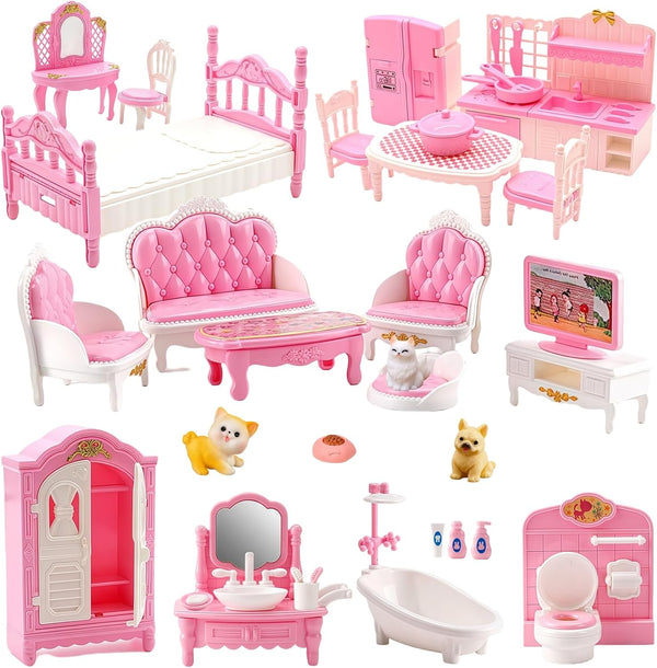 SwankyStyle 36Pcs Dollhouse Furniture Sets,Miniature 1:12 Scale Doll House Accessories and Furniture with
