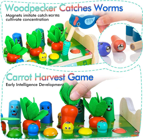 6 in 1 Wooden Montessori Toys for 1 Year Old - Whack-A-Mole Hammering Pounding Toy with Xylophone, Educational Gift