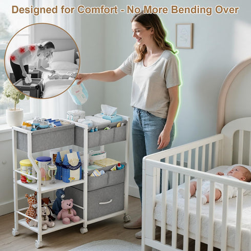 Novvia 3 Baby Diaper Caddy Organizer and Storage, Tier Rolling Cart with Dividers and Drawers, Mobile Utility Cart