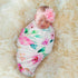 R HORSE Newborn Baby Swaddle Blankets Headband Sets, 2 Pack Floral Pattern Receiving Blankets for Baby Shower Gift