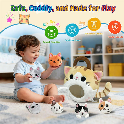 hittaty Set 6 Playset Cat Stuffed Animal House- Plush Kitten Toy with Soft Cats Interactive & Portable Plush House