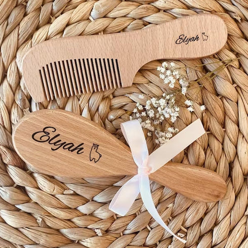 DOYOUWE Set Personalized Baby Hairbrushes, Gently Grooms Baby's Hair, Natural Wooden Hairbrush Baby Brush for Newborns