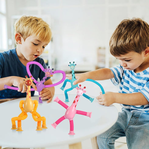 4 Pack Telescopic Suction Cup Giraffe Toy, Sensory Tubes for Toddlers, Fidget Toys for 3-8 Year Olds