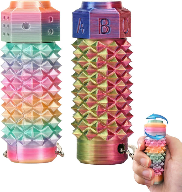 Deiviko 2Pcs Little Ouchies Fidget, Rotating Spiky Grippie Stim Keychain for Anxiety Relief,