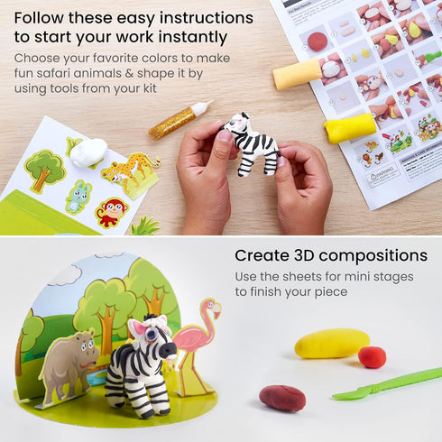 Arteza Kids Air Dry Clay Kit: 42 Bars, 14 Mini-Stages, 14 Googly Eyes, 3 Glitter Glues, Craft Supplies