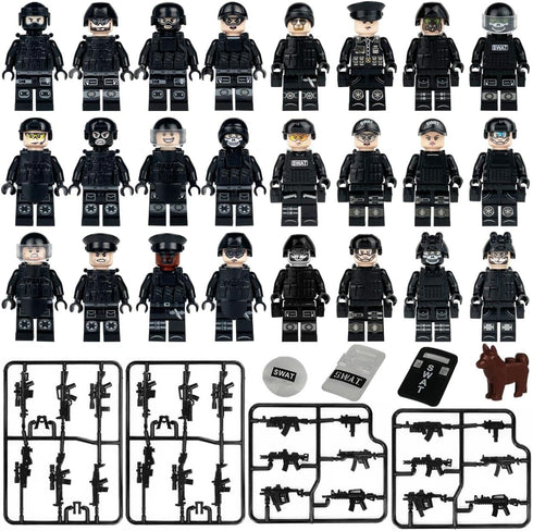 Toysvill SWAT Military Police Building Block Set for Kids, SUV + Soldiers Minifigures (24 PCS) with Weapons