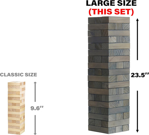 SPORT BEATS Gray Large Tower Game, Outdoor Games 54 Blocks Stacking Game with Carry Bag and Scoreboard