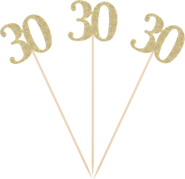 Pack of 10 Gold Glitter 30th Birthday Centerpiece Sticks, Number 30 Table Topper Decorations