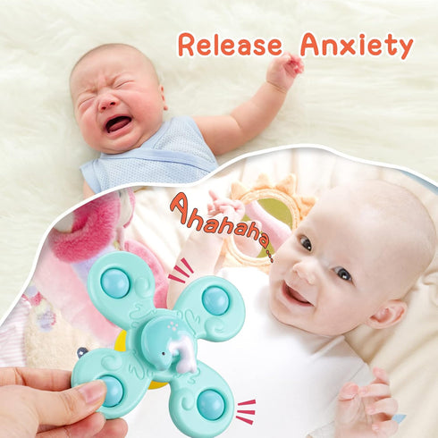 Suction Cup Toy for Baby - 3 Pcs Spinning Toy Early Education Bathtub Toy, Sea Animals Design with Suction Cups