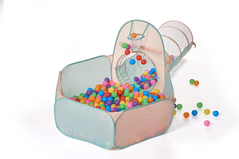 UTEX 3 in 1 Pop Up Kids Play Tent with Tunnel and Ball Pit, Indoor/Outdoor Playhouse, Orange Pink/Light Green
