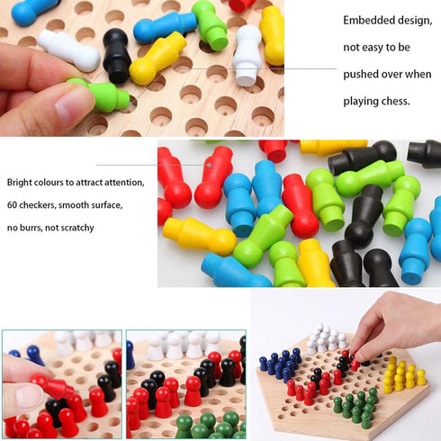 Colorful Wooden Chinese Checkers Board Game Set, Classic Strategy Game for Kids and Adults, 7.8 Inch